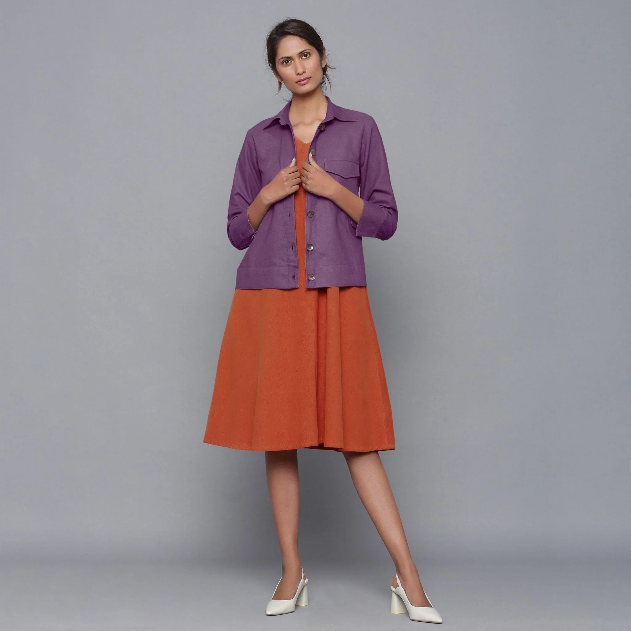 Solid Grape Wine Warm Cotton Flannel Shirt Jacket