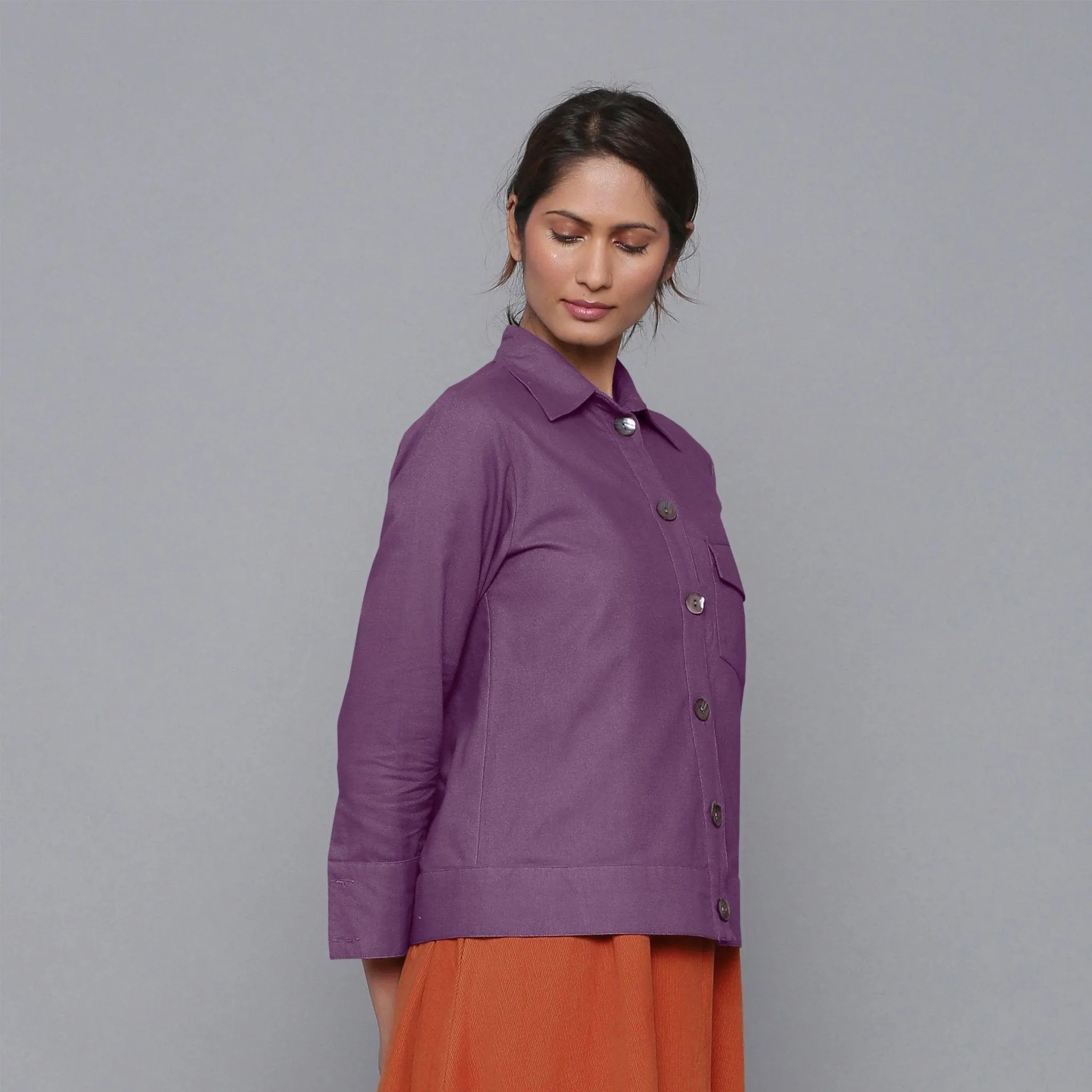 Solid Grape Wine Warm Cotton Flannel Shirt Jacket