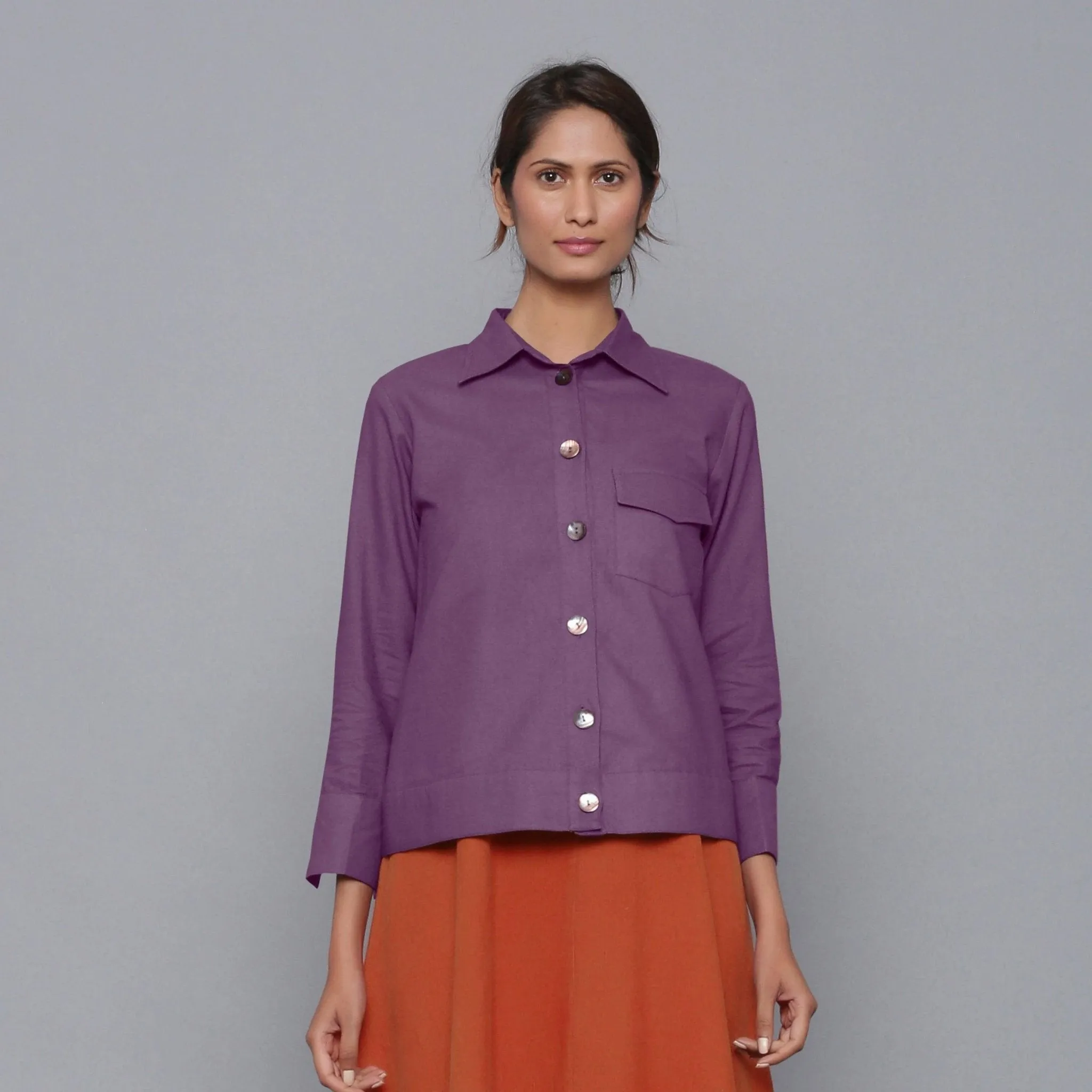 Solid Grape Wine Warm Cotton Flannel Shirt Jacket