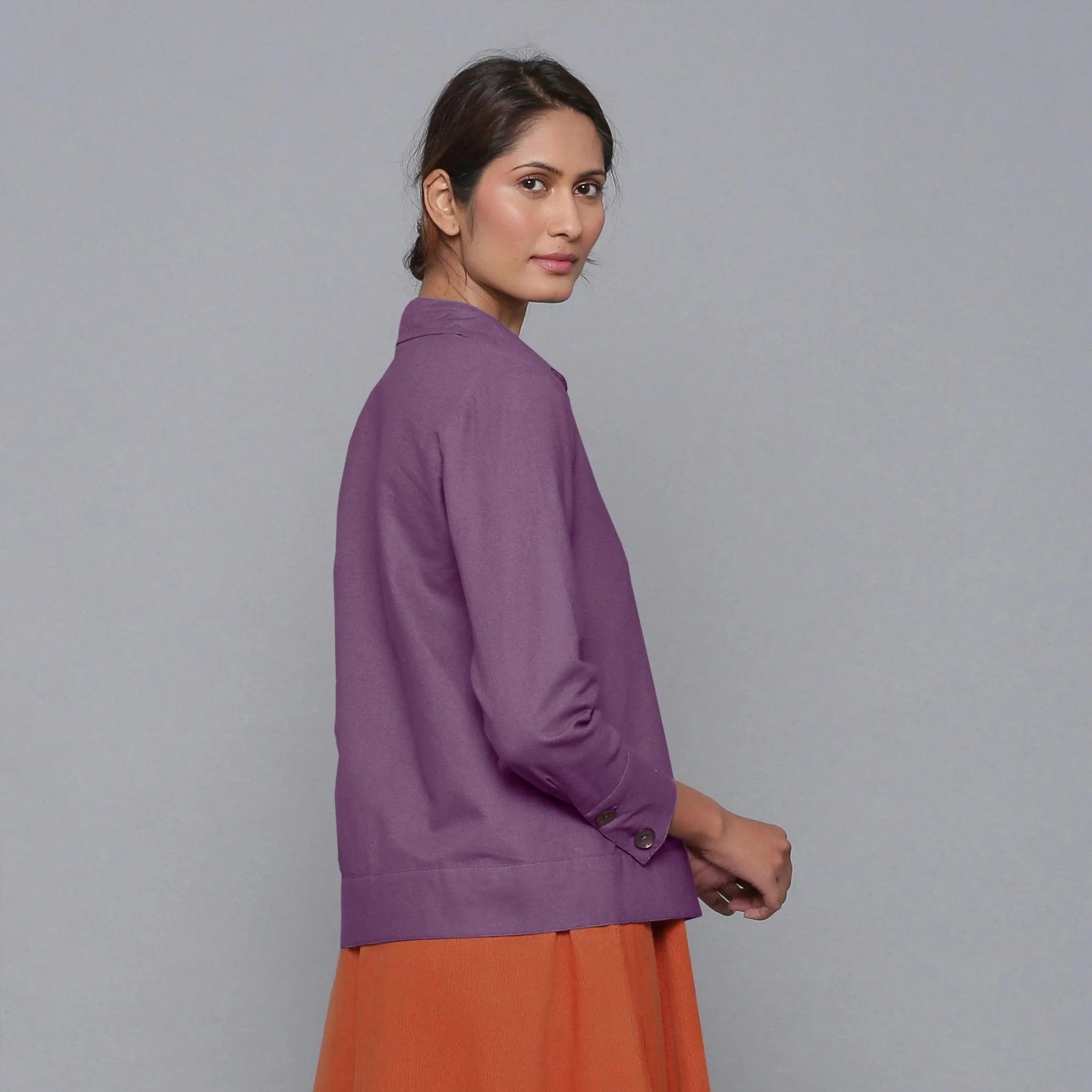 Solid Grape Wine Warm Cotton Flannel Shirt Jacket
