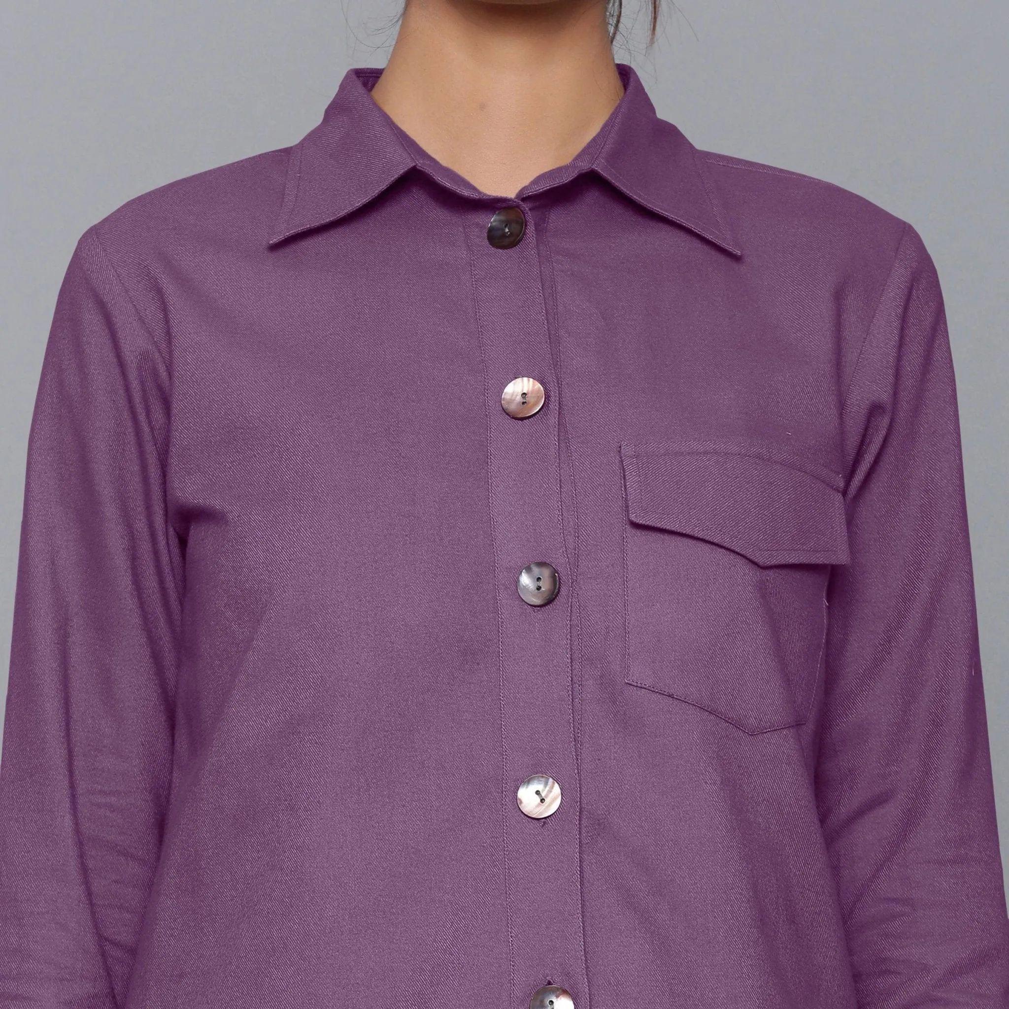 Solid Grape Wine Warm Cotton Flannel Shirt Jacket