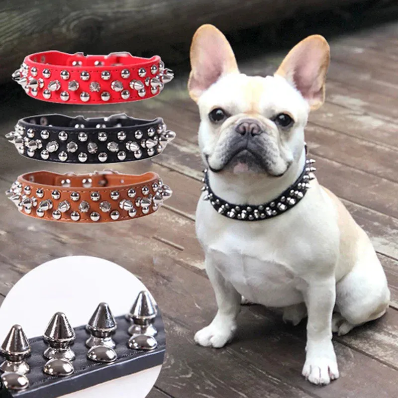 Stylish Leather Dog Collar with Punk Rivets