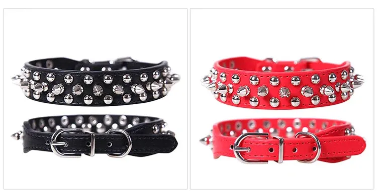 Stylish Leather Dog Collar with Punk Rivets