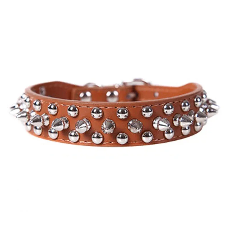 Stylish Leather Dog Collar with Punk Rivets