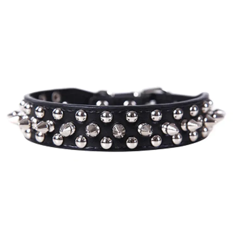 Stylish Leather Dog Collar with Punk Rivets