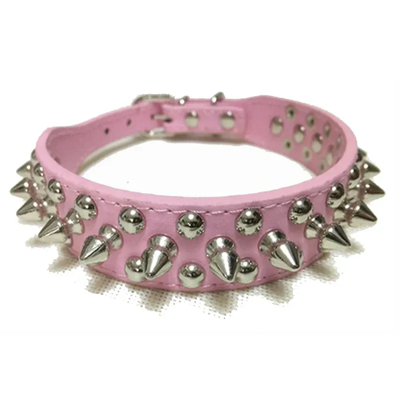 Stylish Leather Dog Collar with Punk Rivets
