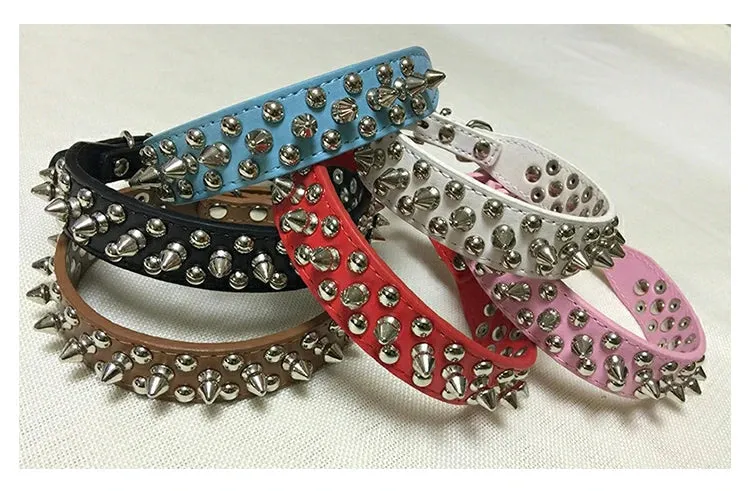 Stylish Leather Dog Collar with Punk Rivets