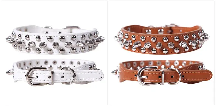 Stylish Leather Dog Collar with Punk Rivets