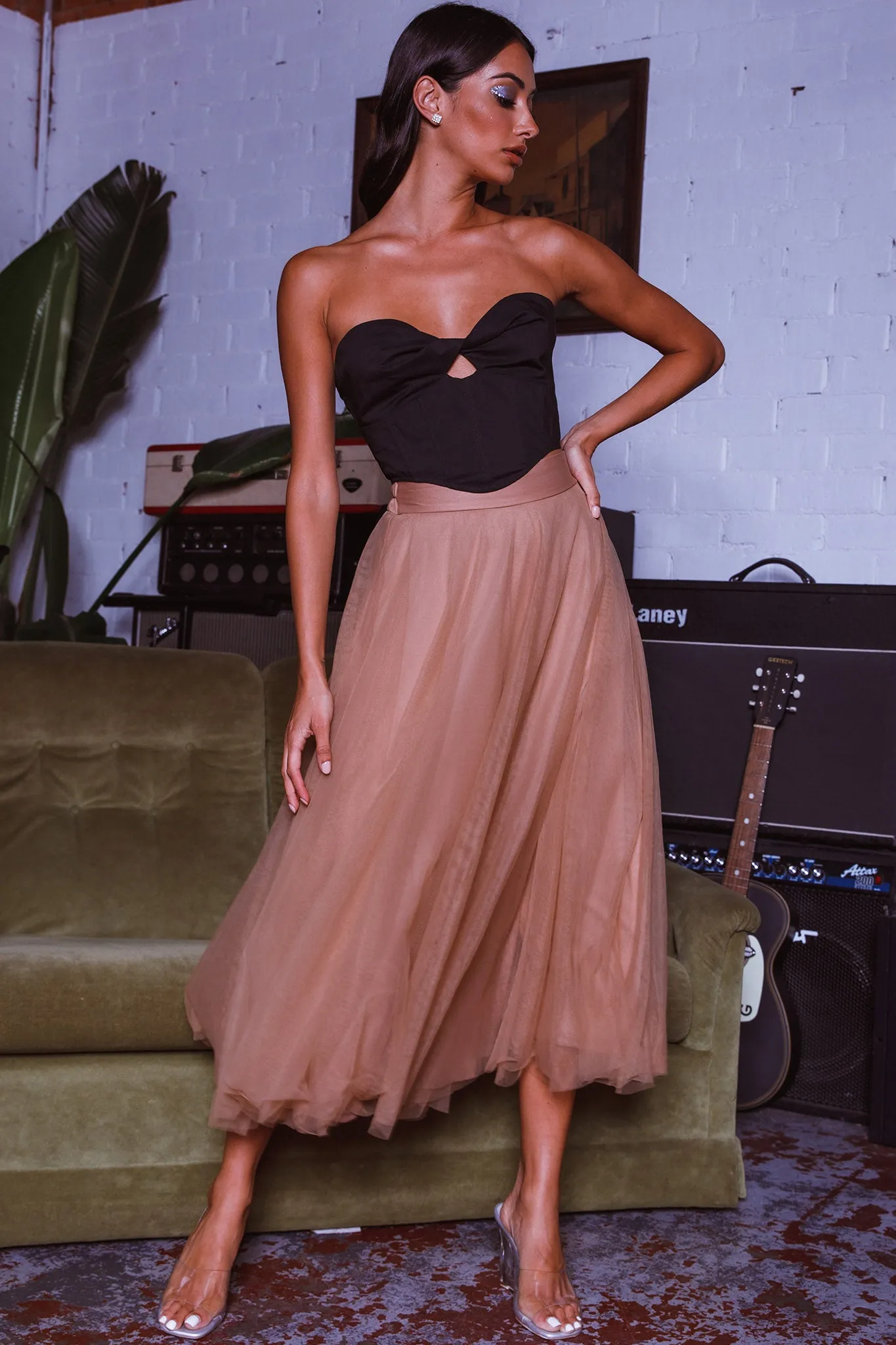 Think Twice Strapless Twist Top Black