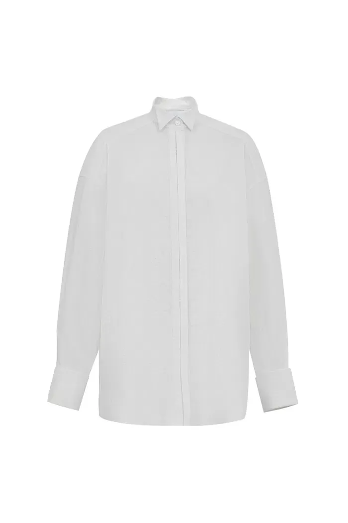 Tuxedo Wing Collar Shirt in Cotton Bubble Yarn