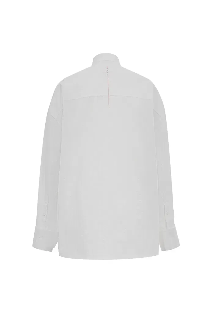 Tuxedo Wing Collar Shirt in Cotton Bubble Yarn