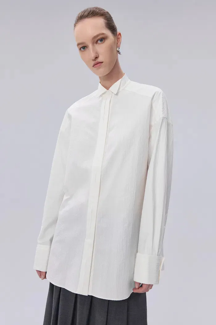 Tuxedo Wing Collar Shirt in Cotton Bubble Yarn