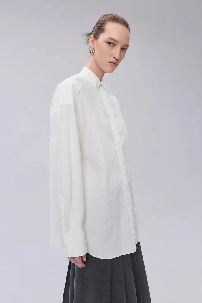 Tuxedo Wing Collar Shirt in Cotton Bubble Yarn