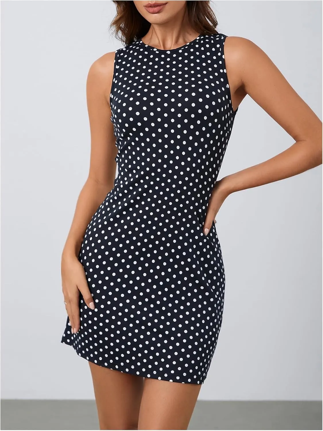 Verdusa Women's Polka Dots Tie Back Mini Dress Sleeveless Backless Tank Dress