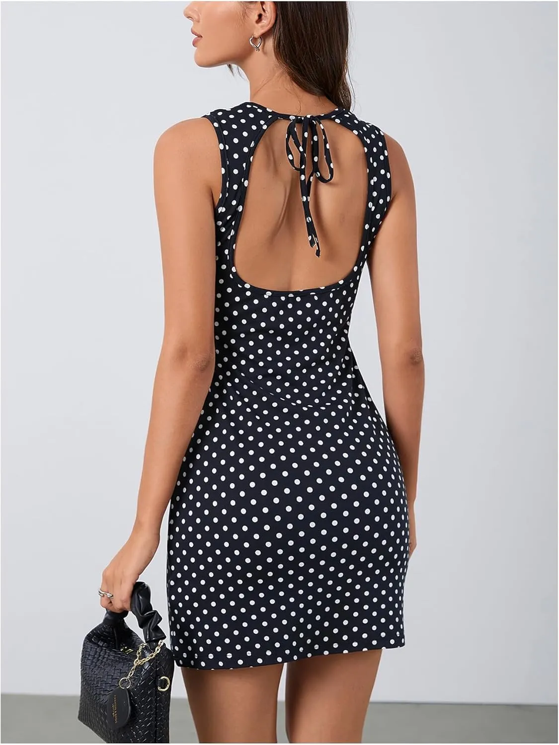 Verdusa Women's Polka Dots Tie Back Mini Dress Sleeveless Backless Tank Dress