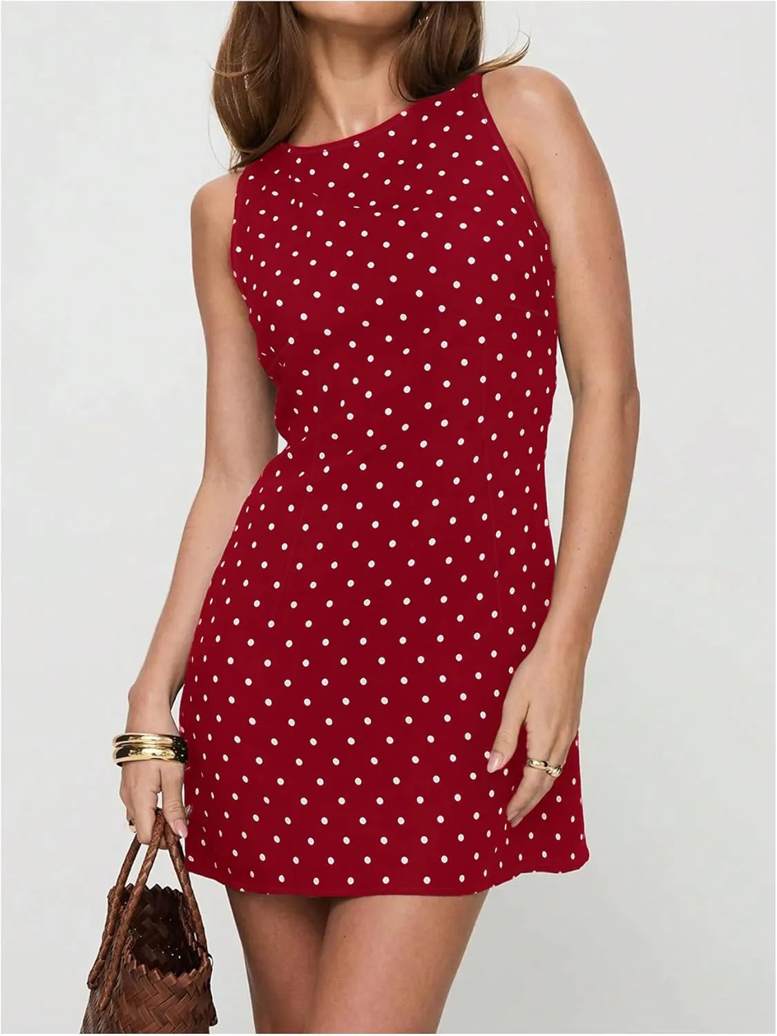 Verdusa Women's Polka Dots Tie Back Mini Dress Sleeveless Backless Tank Dress
