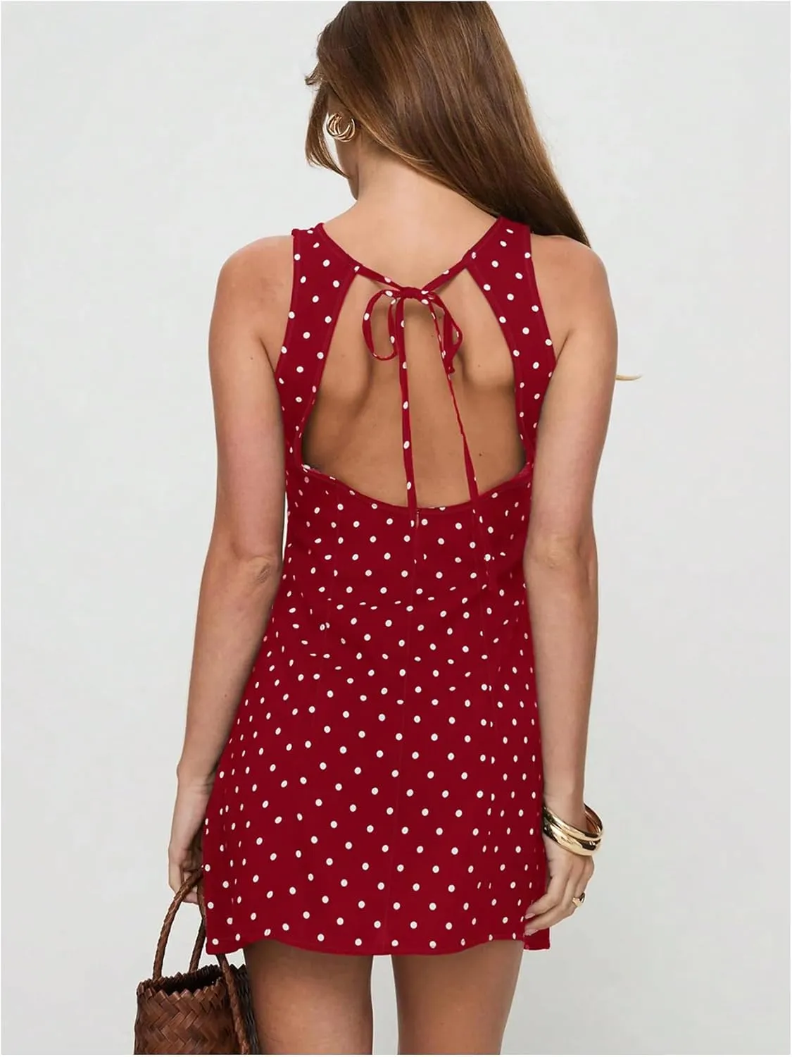 Verdusa Women's Polka Dots Tie Back Mini Dress Sleeveless Backless Tank Dress