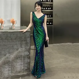 wei yin AE0240 Green Evening Dresses V-Neck Mermaid Sequined Formal Dresses Women Elegant Party Gowns 2022 Robe De Soiree