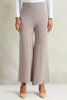 Women Beige Brown Wide Leg Knit Trouser
