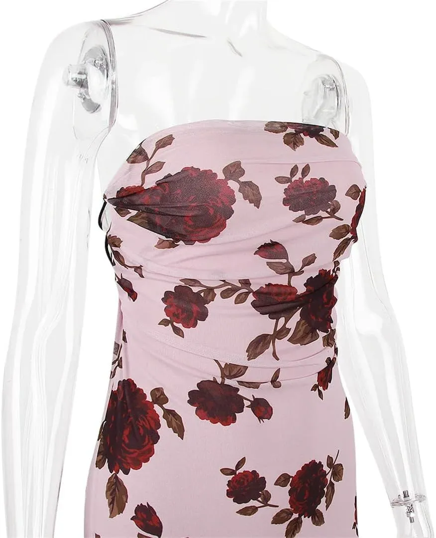 Women Purple Print Sexy Long Fishtail Dress for Robe Spaghetti Strap Sleeveless Backless Ruched Maxi Dress
