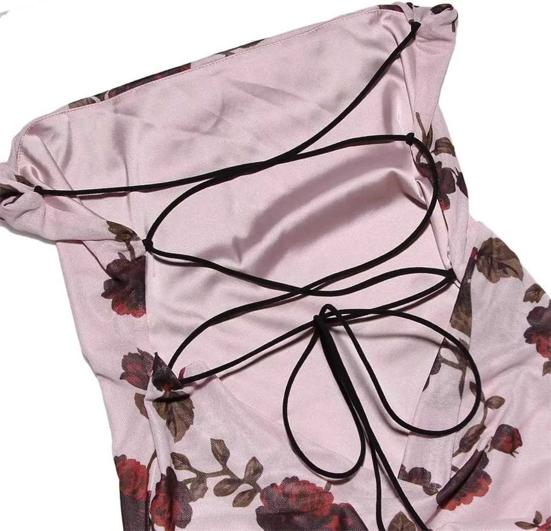Women Purple Print Sexy Long Fishtail Dress for Robe Spaghetti Strap Sleeveless Backless Ruched Maxi Dress