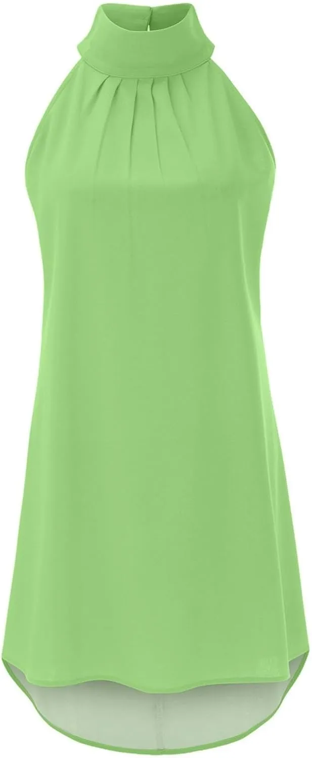 Women's Casual Tie Back Halter Neck Flared Hem Flowy Pleated Beach Sundress Sleeveless Summer A Dresses for Juniors
