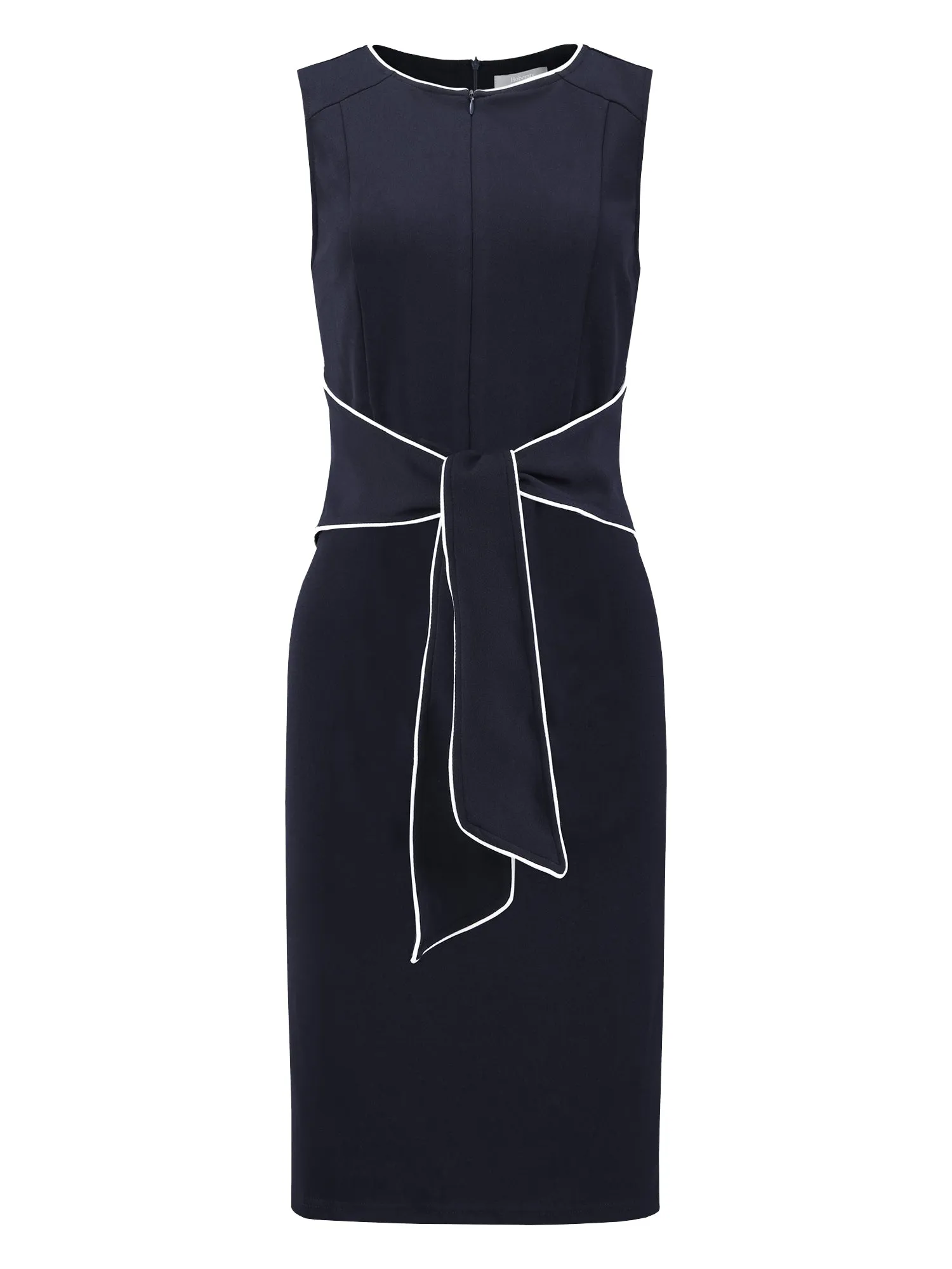Women's Contrast Color Pencil Dresses Zipper Neck Tie Waist Sheath Dress