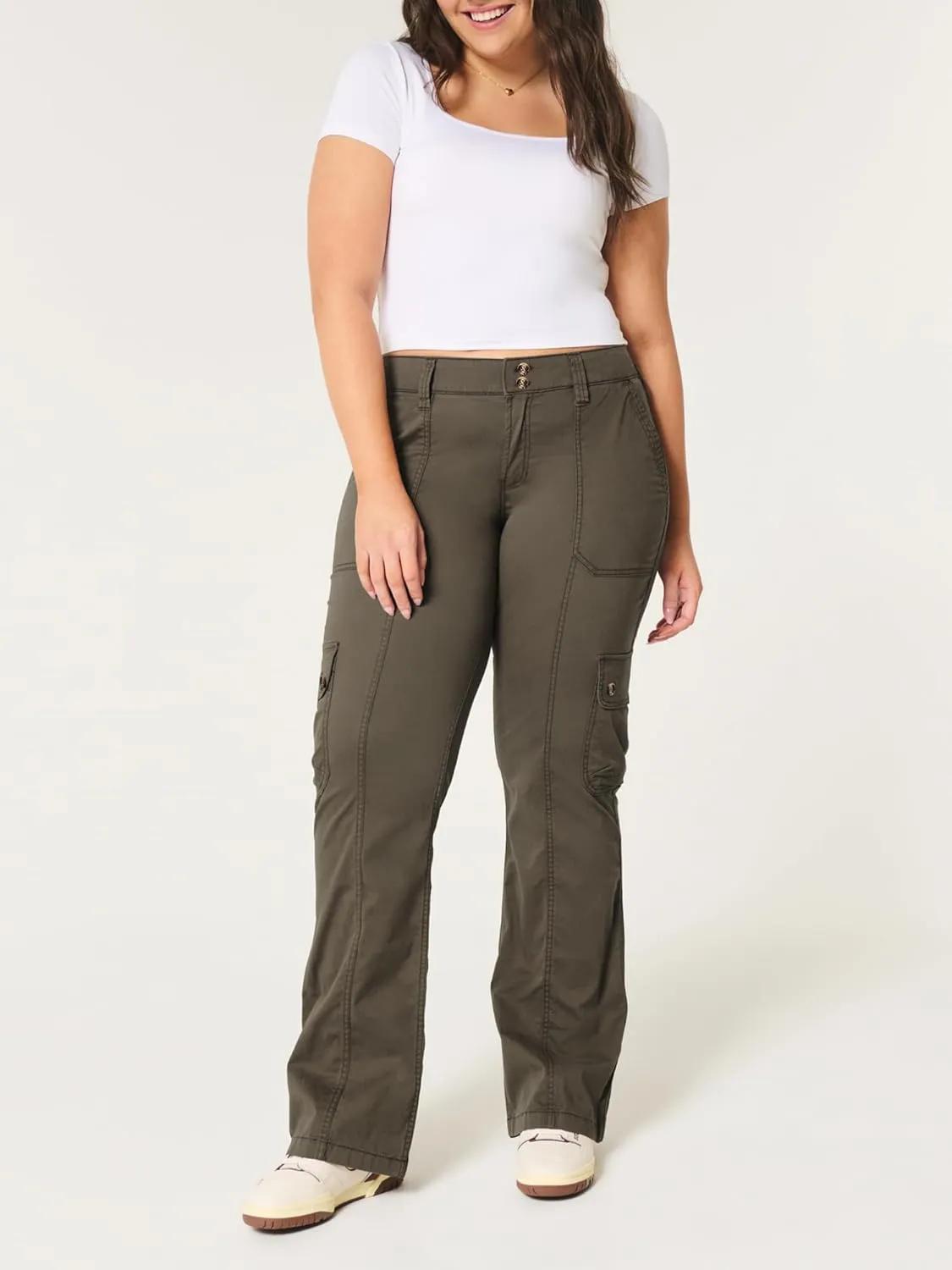 Women's Mid-Rise Relaxed Cargo Boot Pants with Side Pockets  Utility Pants for Casual, Hiking & Outdoor Activities