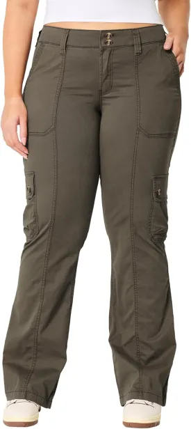 Women's Mid-Rise Relaxed Cargo Boot Pants with Side Pockets  Utility Pants for Casual, Hiking & Outdoor Activities