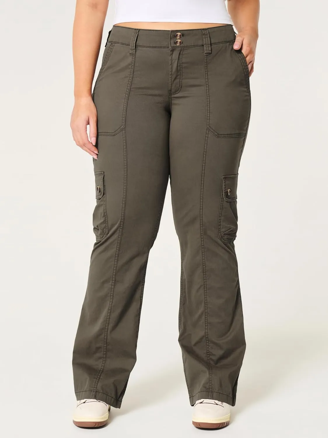 Women's Mid-Rise Relaxed Cargo Boot Pants with Side Pockets  Utility Pants for Casual, Hiking & Outdoor Activities