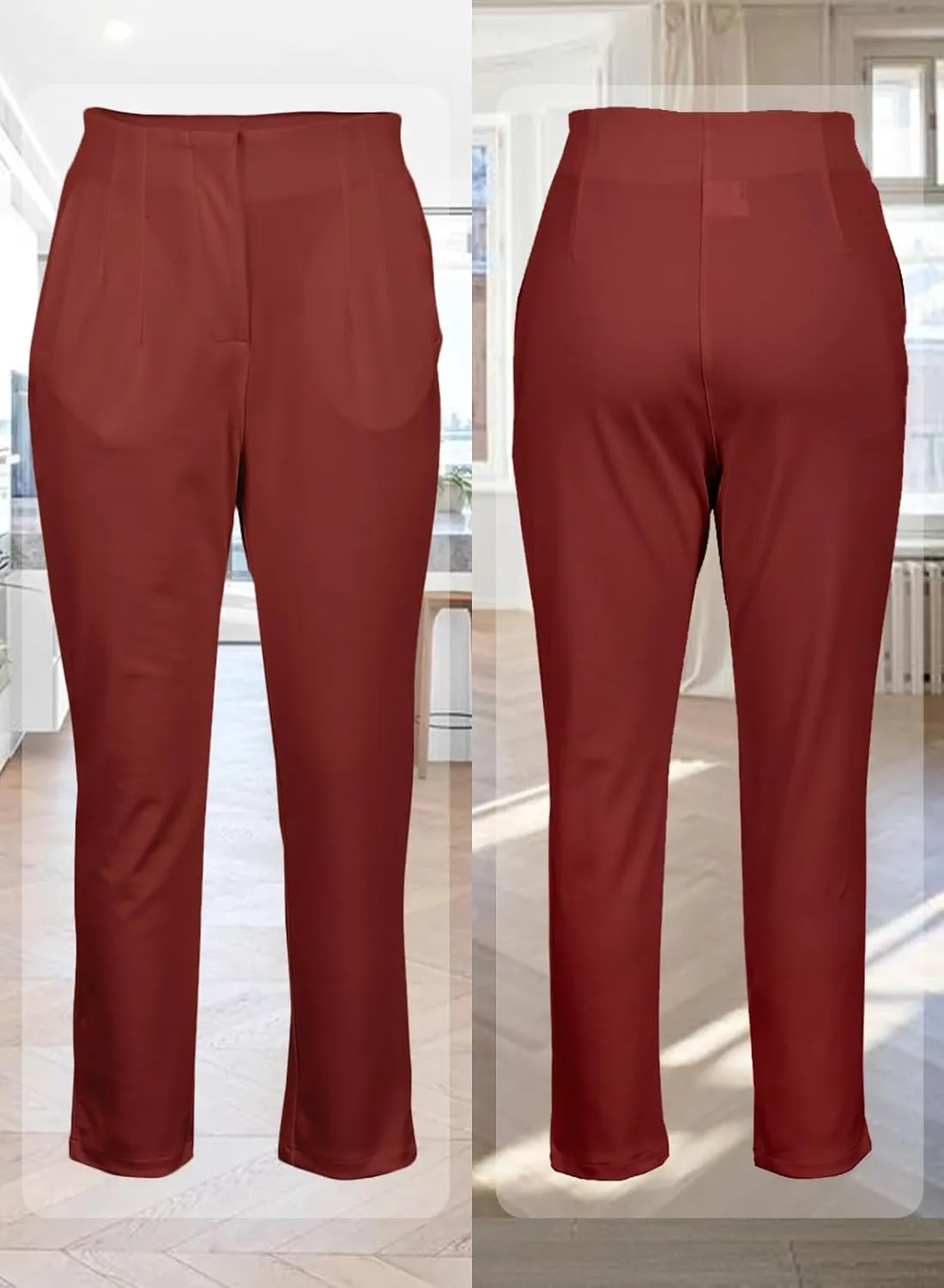 Womens Stretchy High Waisted Pants Trendy Pleated Business Work Trousers with Pockets Straight Leg Dress Pant