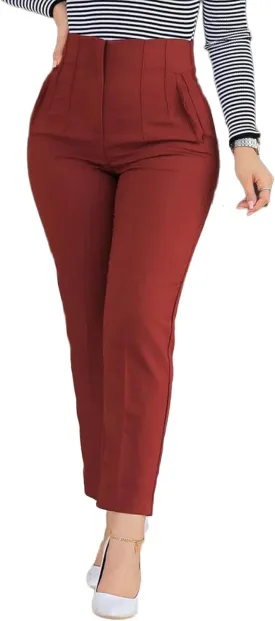 Womens Stretchy High Waisted Pants Trendy Pleated Business Work Trousers with Pockets Straight Leg Dress Pant