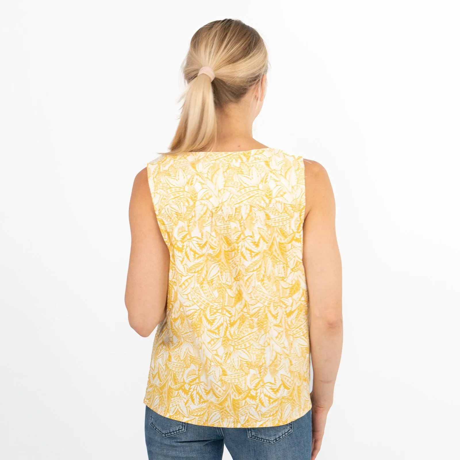 Women's Yellow Floral Sleeveless Casual Lightweight Linen Blend Vests Cami Tops