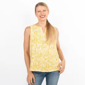 Women's Yellow Floral Sleeveless Casual Lightweight Linen Blend Vests Cami Tops