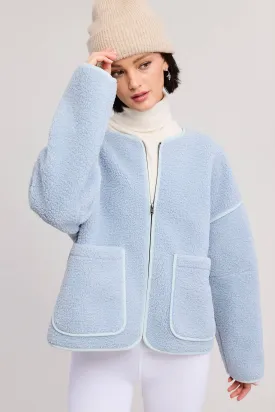 ZIP-UP CONTRAST TRIM SHERPA KNIT JACKET