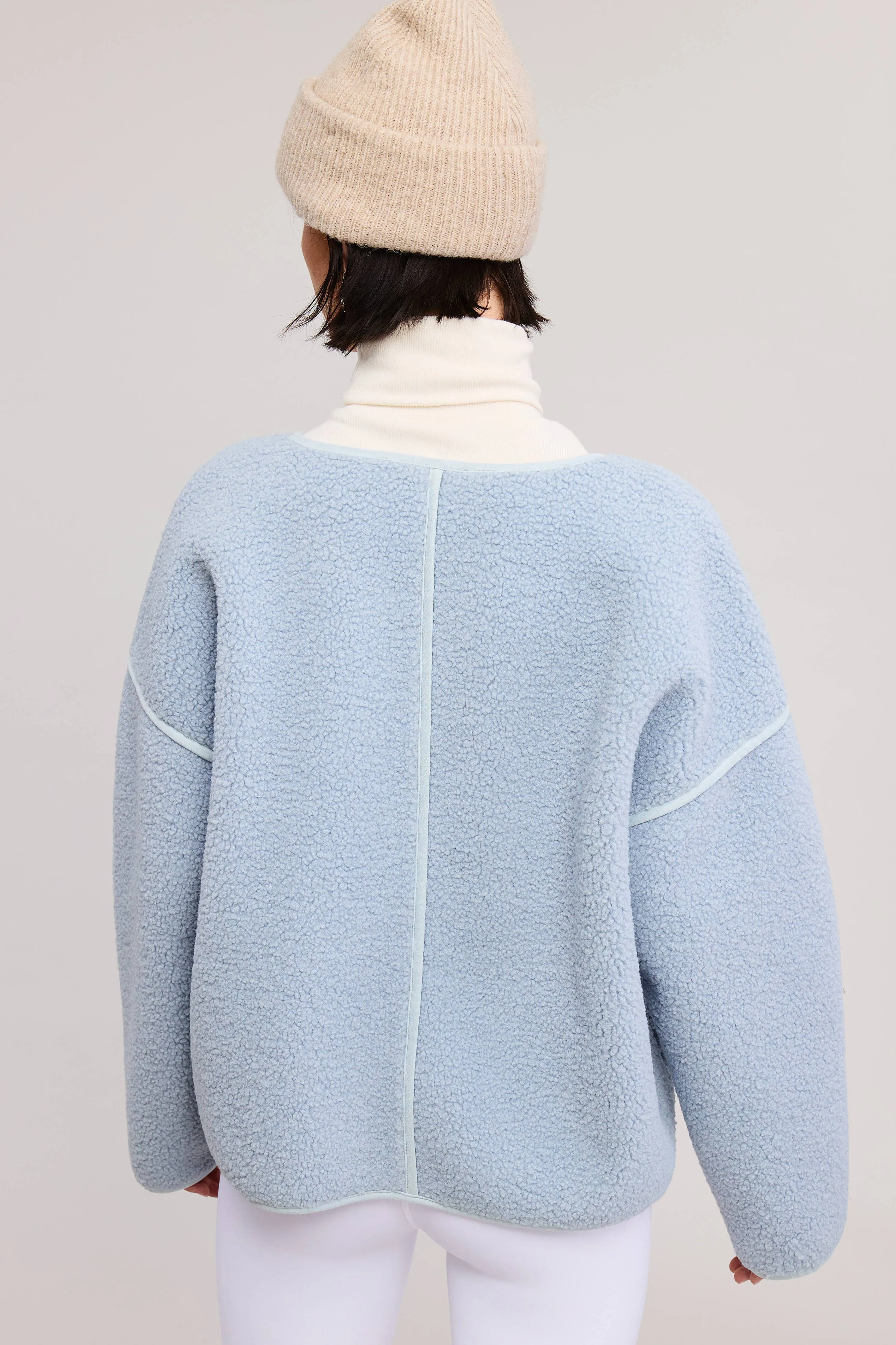 ZIP-UP CONTRAST TRIM SHERPA KNIT JACKET
