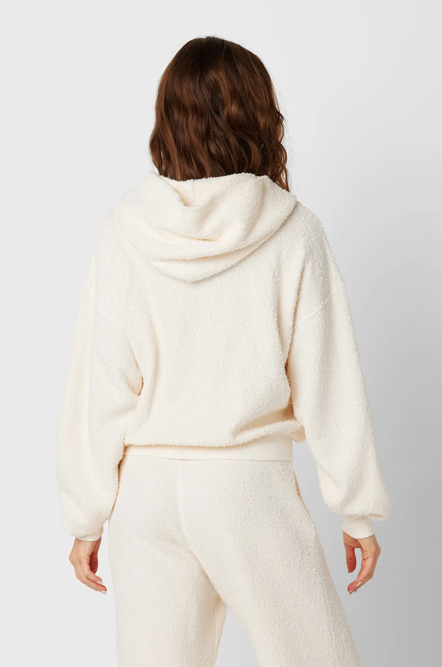 ZIP UP HOODIE IN VANILLA BOUCLÉ