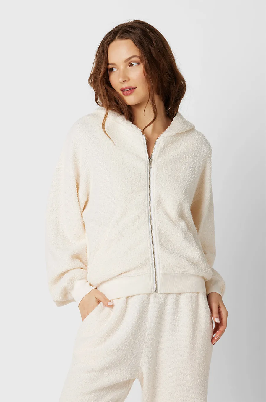 ZIP UP HOODIE IN VANILLA BOUCLÉ