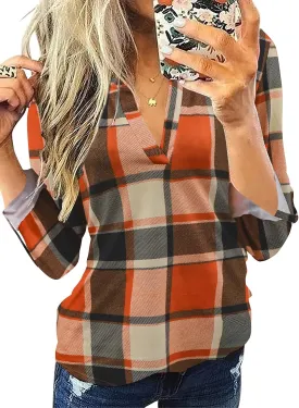 Zyyfly Womens Plaid Shirts Dressy Cuffed Long Sleeve Tops Casual Work Blouses