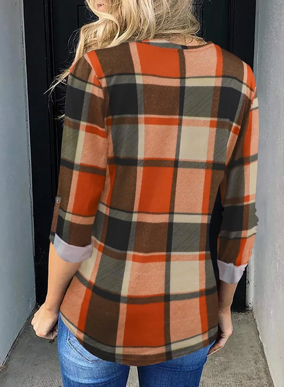 Zyyfly Womens Plaid Shirts Dressy Cuffed Long Sleeve Tops Casual Work Blouses