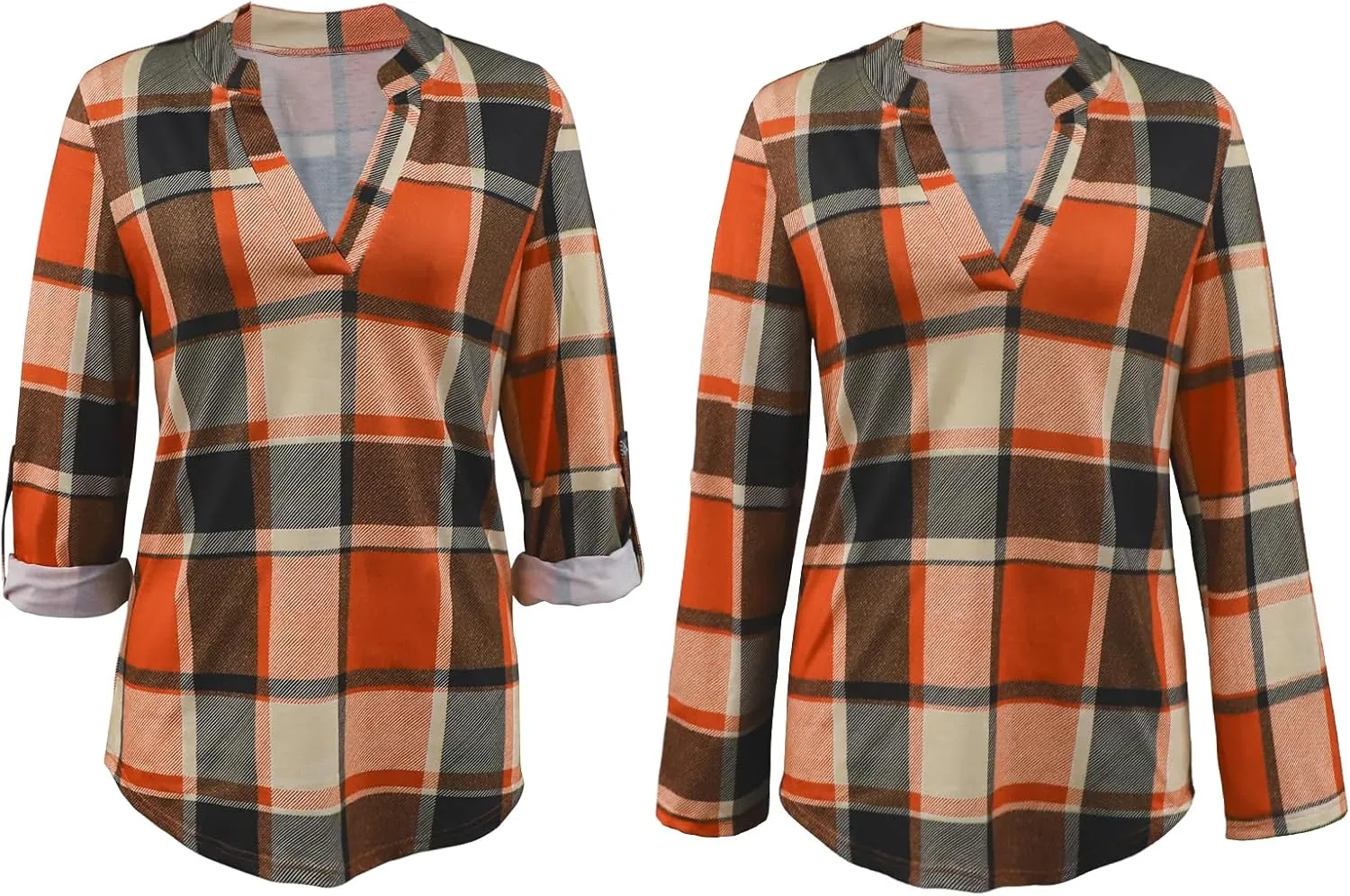 Zyyfly Womens Plaid Shirts Dressy Cuffed Long Sleeve Tops Casual Work Blouses