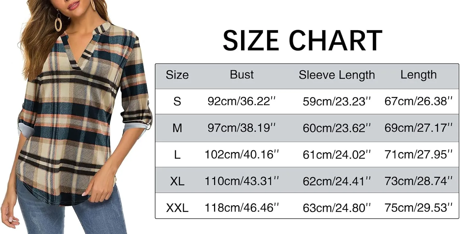 Zyyfly Womens Plaid Shirts Dressy Cuffed Long Sleeve Tops Casual Work Blouses